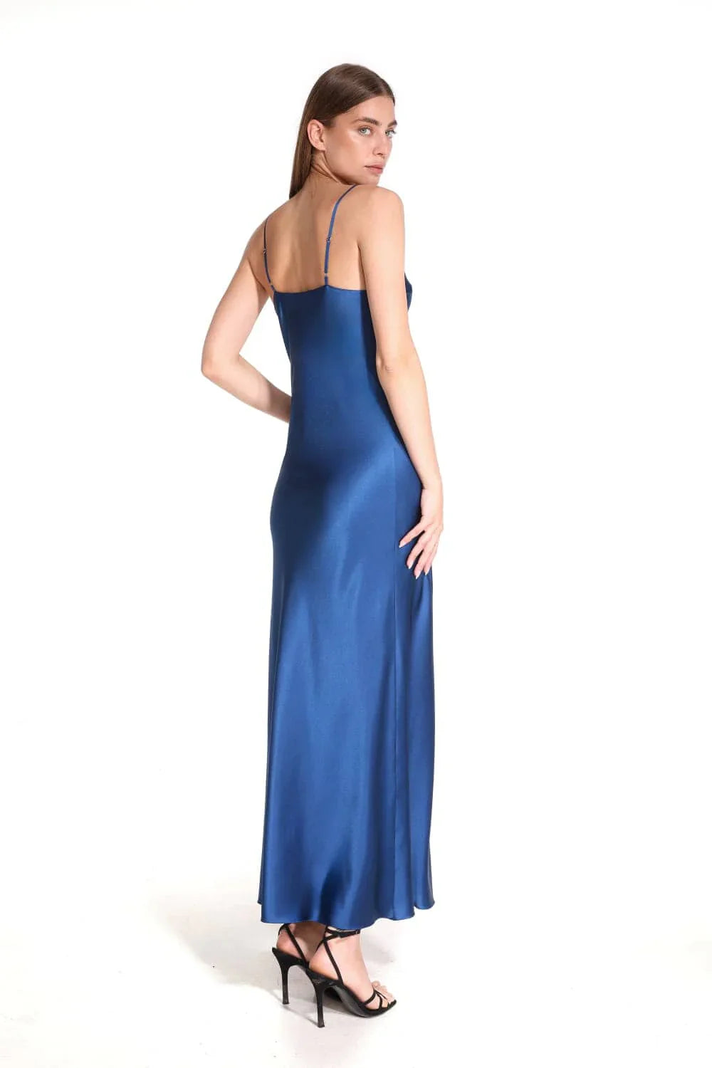 Amoralle Velvet Sky Silk Slip Dress for Women – Pure Silk Bias-Cut Slip in Deep Midnight Blue, Adjustable Straps, Elegant Long Nightgown & Luxury Loungewear